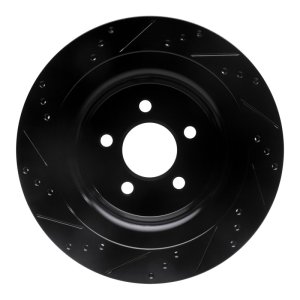 Ford Mustang Brake Rotor (1) - Rear Right - R1 Concepts - Drilled & Slotted - Black - `15-`23